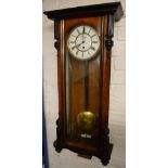 Large single weight Vienna wall clock with brass pendulum,