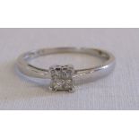 9ct white gold diamond princess cut ring comprising of 4 stones, total 0.