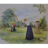 Colin Carr, framed watercolour of ladies playing golf,