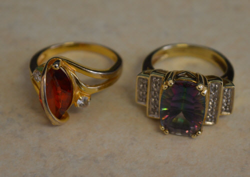 9ct gold quartz doublet stone ring and a gold plated ring