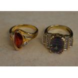 9ct gold quartz doublet stone ring and a gold plated ring