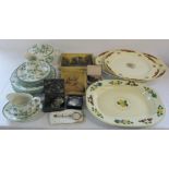 2 boxes of ceramics inc meat plates and ivy pattern part dinner service etc, opera glasses,