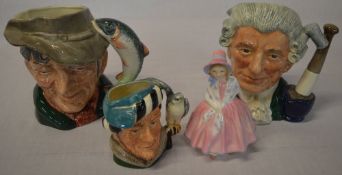 3 Royal Doulton character jugs and a Royal Doulton figure of a lady (AF)