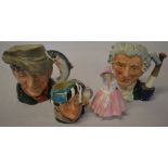 3 Royal Doulton character jugs and a Royal Doulton figure of a lady (AF)