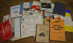 Various automobile/vehicle manuals including operating manuals for tractors, industrial engines,