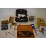 Various vintage hand tools / precision tools including micrometer, dremel style multi tool,