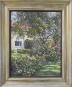 Oil on board 'Cottage garden' by Baz East (b.