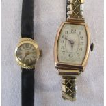 2 9ct gold ladies watches inc Accurist with leather strap and gold plated elasticated strap