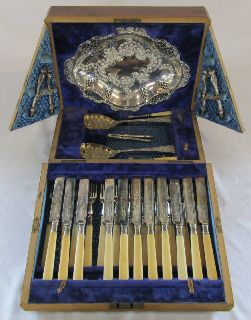 Boxed Victorian silver plated fruit,