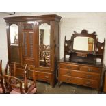 Edwardian triple wardrobe & dressing table (af - piece requires reattaching)