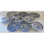 Selection of blue and white ceramics inc meat plates and jugs