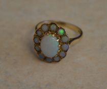 9ct gold opal cluster ring, total approx weight 3.