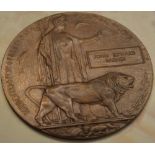 WWI memorial plaque / Death Penny to John Edward Barnes