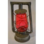 Chalwyn 'Pilot' hurricane lamp with red glass