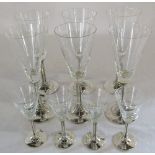 Set of 6 silver stemmed wine glasses with conical bowls on silver column and stepped base Sheffield