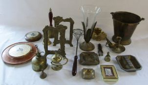 Selection of brassware inc bucket, bells, photo frames,