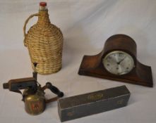 1930s mantle clock, Moore & Wright cased spirit level,