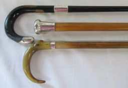 3 silver mounted walking sticks / canes