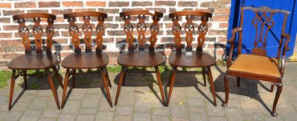 4 Prince of Wales feathers Ercol dining chairs and a Chippendale style chair