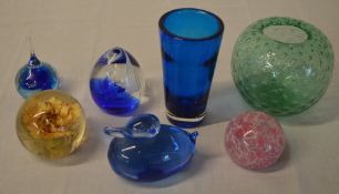 Various glass paperweights including Caithness