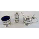 Silver cruet set Birmingham 1926 with blue glass liners weight 1.