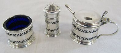 Silver cruet set Birmingham 1926 with blue glass liners weight 1.