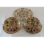 2 Royal Crown Derby imari pattern cups and saucers c.1918 and 1926 together with a side plate c.