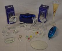 Ex shop stock - Various crystal items including a mantle clock, figures of mice,
