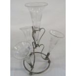 Silver plated glass 4 trumpet epergne H 35 cm