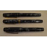 3 fountain pens with 14ct gold nibs including The Croxley Pen,