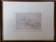 Artists proof etching of a reclining nude signed in pencil J L Roule 55 cm x 42 cm (size including