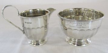 Silver cream jug and sugar bowl gadrooned form Sheffield 1932 weight 9.