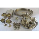 Assorted silver plate inc tea service, trays, napkin rings,