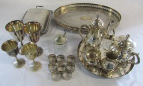 Assorted silver plate inc tea service, trays, napkin rings,