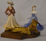 2 Coalport figures of ladies and a gilded figure