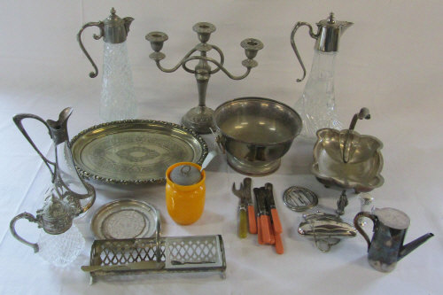 Various silver plate inc candelabra & claret jugs