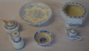Various blue and white ceramics including teapots (one not photographed)