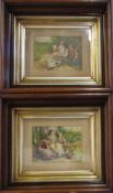 Pair of watercolours of children in the style of Myles Birket Foster monogrammed BF 38 cm x 33 cm