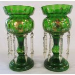 Pair of Victorian green glass lustres