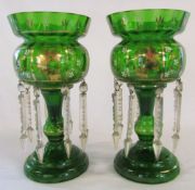 Pair of Victorian green glass lustres