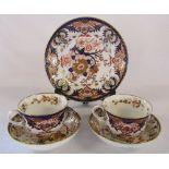 2 early 19th century Crown Derby cups and saucers with plate D 22 cm