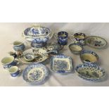 Various 19th century ceramics including tureen, tankards,