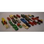 Various playworn die cast model cars including Dinky,