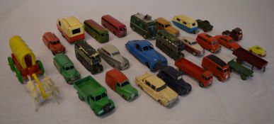 Various playworn die cast model cars including Dinky,
