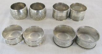 Four pairs of silver napkin rings inc Birmingham 1946 & Sheffield 1977 total weight 4.