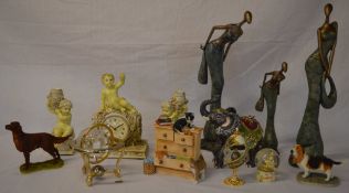 Ex shop stock - various home decor figures and a modern clock garniture