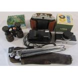 Assorted cameras and equipment inc Olympus AF-10,
