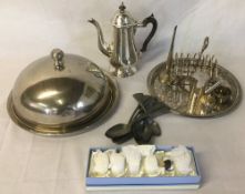 Various silver plate items including Newbridge napkin rings, dish & cover,