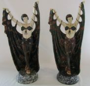 Pair of resin Art Deco style figurines by Acadamy H 59 cm