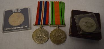 2 WWII medals and 3 commemorative coins